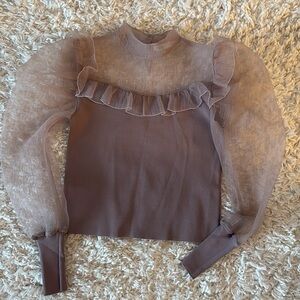 Purple Gray Ruffled Long Sleeve Top Zara Small